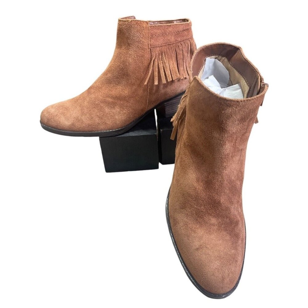 Naturalizer Zeline Women's Brown Fringe Suede Zip Ankle Boots Booties Sz 9.5 M